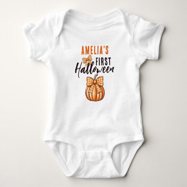 Baby First Halloween Pumpkin Bow T Shirt (Framsida)