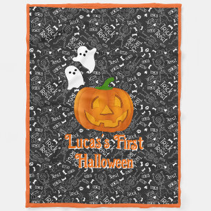 Baby First Halloween Pumpkin Personalize Namn Fleecefilt
