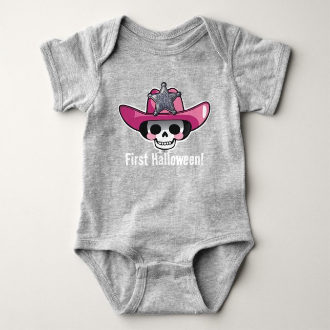 Baby First Halloween, Skeleton Cowgirl Bodydräkt T Shirt (Framsida)