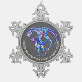Baby First Hanukkah 2025 Velociraptor Helgdag Snöflinga Pewter Julgransprydnad