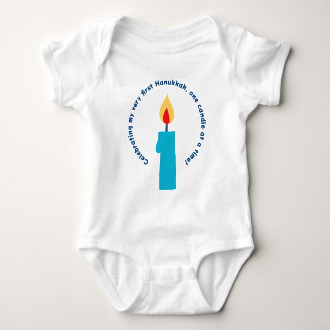 Baby First Hanukkah Candle Cute Funny Baby Bodys T Shirt (Framsida)