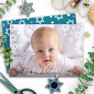 Baby First Hanukkah Photo Star of David Script Julkort