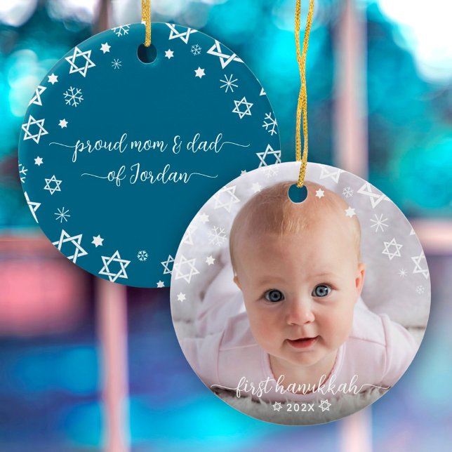 Baby First Hanukkah Stars Snöflingor Nya föräldrar Julgransprydnad Keramik (Skapare uppladdad)