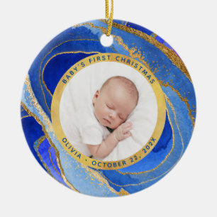 Baby First jul Blått och Guld Geode Photo Julgransprydnad Keramik