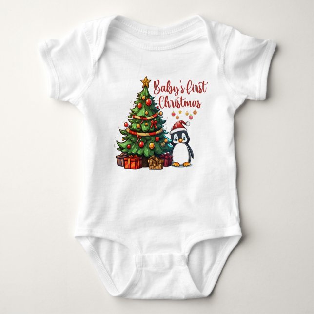 Baby First jul Bodydräkt | Cute Penguin T Shirt (Framsida)