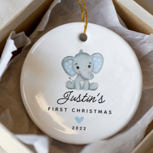Baby First jul Boy Elephant 2 Sided Photo Julgransprydnad Keramik