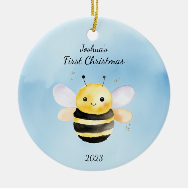 Baby First jul BumbleBee Blue Personlig Julgransprydnad Keramik (Framsidan)