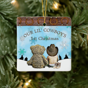 Baby First jul Cowboy och Nalle Julgransprydnad Keramik