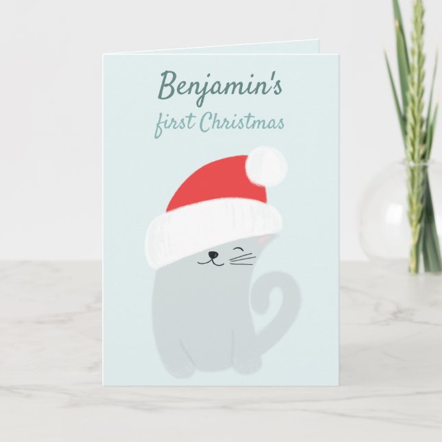 Baby First jul Cute Kattunge med Santa Hat Helgkort (Framsida)