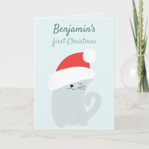 Baby First jul Cute Kattunge med Santa Hat Helgkort