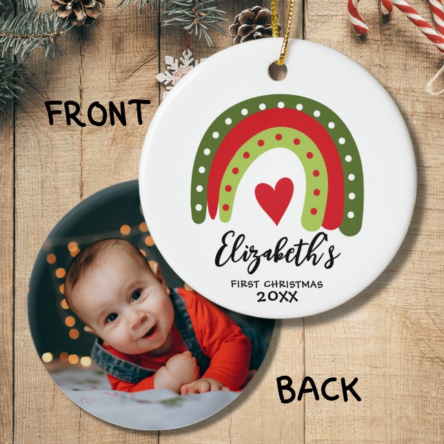 Baby First jul Cute Rainbow Heart Julgransprydnad Keramik (Skapare uppladdad)