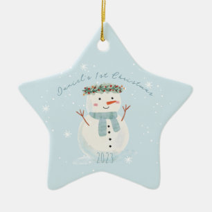 Baby First jul Cute Snögubbe och Snowflake Julgransprydnad Keramik