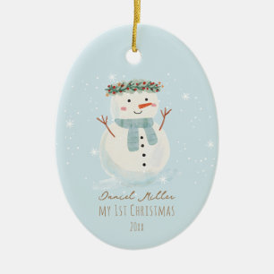 Baby First jul Cute Snögubbe och Snowflake Julgransprydnad Keramik