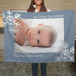 Baby First jul Dusty Blue Photo Snöflingor Fleecefilt