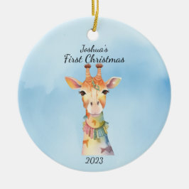 Baby First jul Giraffe Blue Personlig Julgransprydnad Keramik
