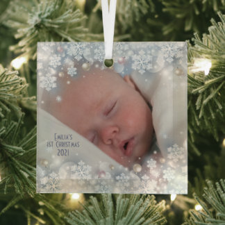 Baby First jul Glass Square Ornament