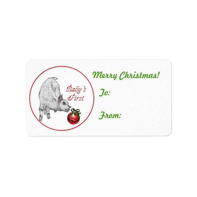 Baby First jul Goat Gift Märkre Sticker Adressetikett (Framsidan)