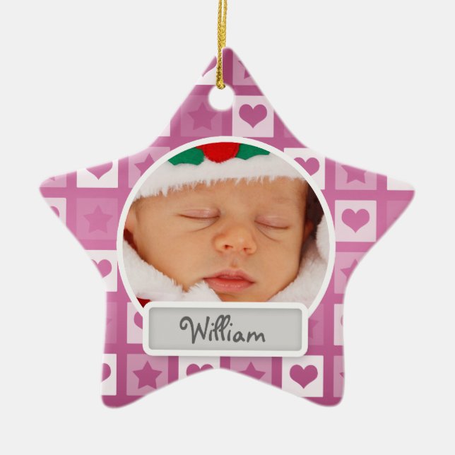 Baby First jul Hearts & Stars Rosa Julgransprydnad Keramik (Framsidan)