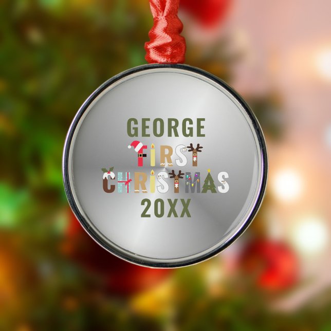 Baby First jul Keepsaké Metall Ornament (First Christmas Ornament for your little one's 1st Christmas. Just add their name. Lovely keepsake)