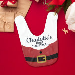 Baby First jul med Santas belly och skägget Hakklapp<br><div class="desc">Den här roligtens första julbabybib har en stor röd jultomtebuk med sitt svarta bälte och vita skägg. Du kan enkelt anpassa formuleringarna i denna festliga bib med namn i ditt nyfödda baby.</div>