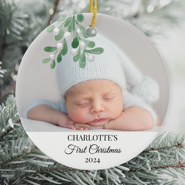 Baby First jul Mistletoe Photo Julgransprydnad Keramik (Skapare uppladdad)