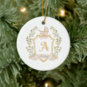 Baby First jul Monogram för Vapensköld Julgransprydnad Keramik