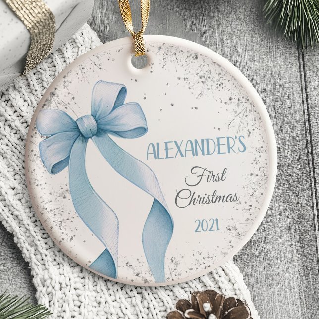 Baby First jul Ornament Bow Boy (Baby's First Christmas Ornament  Bow)