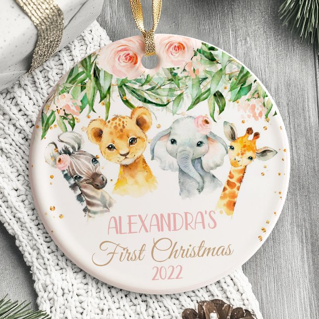 Baby First jul Ornament Girl Safari animal (Baby's First Christmas Ornament girl safari animals)