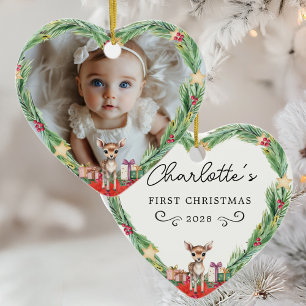 Baby First jul-Photo-Heart-Reindeer Julgransprydnad Keramik