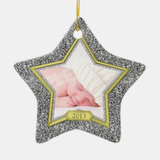 Baby First jul Photo Julafton Silver Guld Star Julgransprydnad Keramik