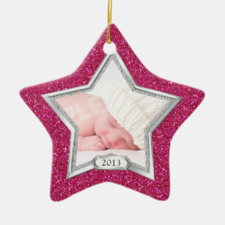 Baby First jul Photo Julafton Silver Rosa Star Julgransprydnad Keramik