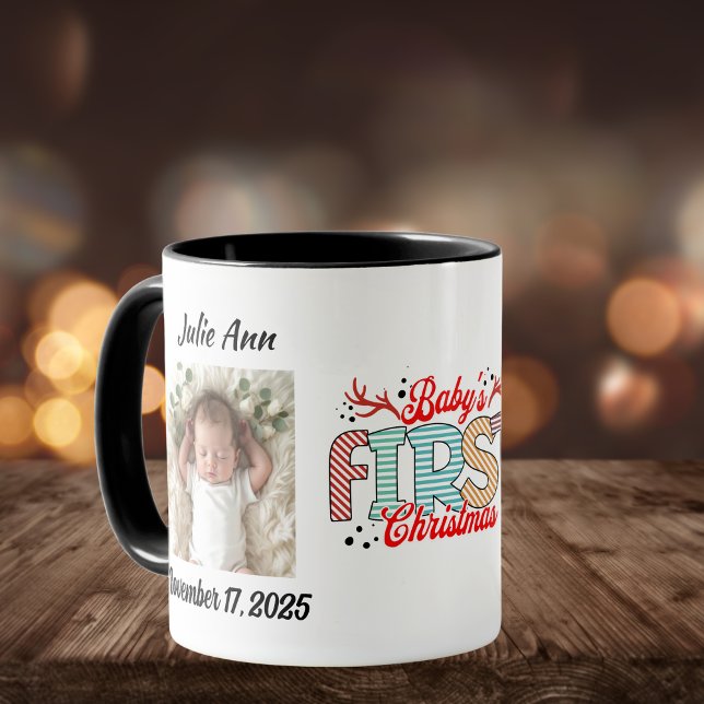 Baby First jul Photo Personalize Mugg (Baby's First Christmas, Elegant graphic and photo placement of your baby.)