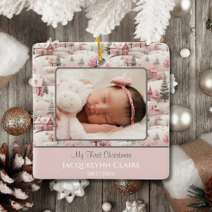 Baby First jul Photo Winter Rosa Keepsaké Julgransprydnad Keramik