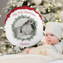 Baby First jul, Photo With Namn Rund Kudde