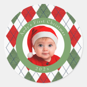 Baby First jul Red Grönt Sticker Runt Klistermärke