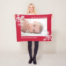 Baby First jul Red Photo med Snöflingor Fleecefilt