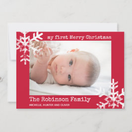 Baby First jul Red Photo med Snöflingor Julkort