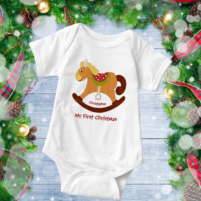 Baby First jul Rocking Horse T Shirt (Skapare uppladdad)