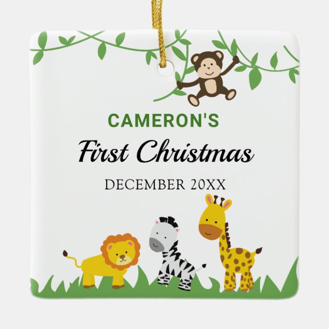 Baby First jul Safari Jungle Animals Cute Julgransprydnad Keramik (Framsida)