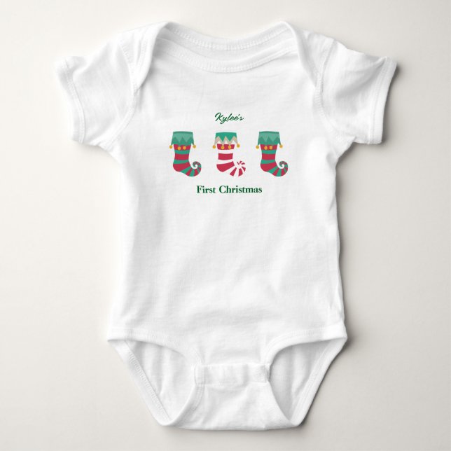 Baby First jul Stockings Personlig Namn T Shirt (Framsida)