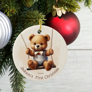 Baby First jul Teddy på Swing Julgransprydnad Keramik