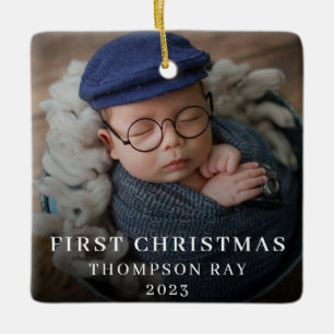 Baby First jul Two Photo Newborn Cute Julgransprydnad Keramik