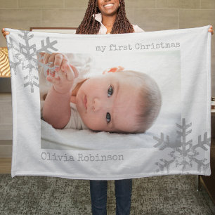 Baby First jul White Photo Snowflake Fleecefilt