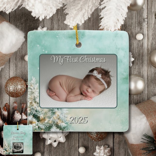 Baby First jul Winter Grönt/Teal Keepsak Julgransprydnad Keramik (Skapare uppladdad)
