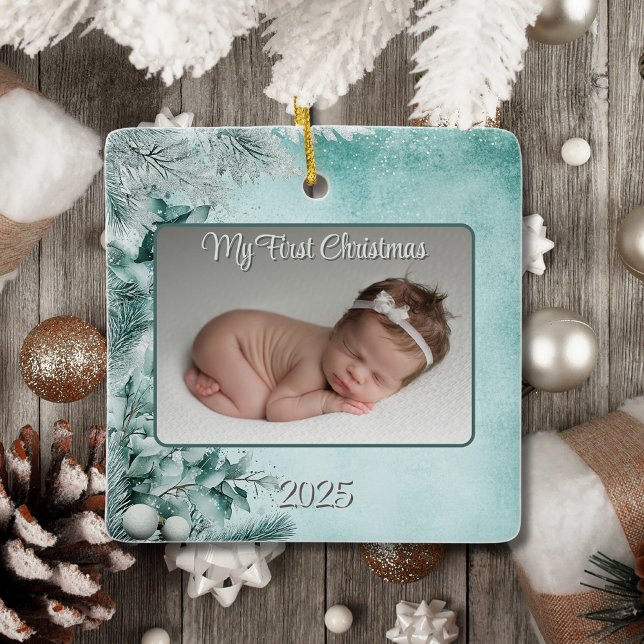 Baby First jul Winter Grönt/Teal Keepsak Julgransprydnad Keramik (Skapare uppladdad)