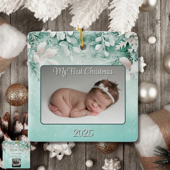 Baby First jul Winter Grönt/Teal Keepsak Julgransprydnad Keramik (Skapare uppladdad)