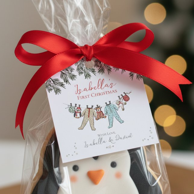 Baby First Julhelg Gift Märkre Gåvor Etiketter (Cute Gender Neutral Baby It's Cold Winter Wonderland Baby's 1st Christmas Thank You White Favor Tags)