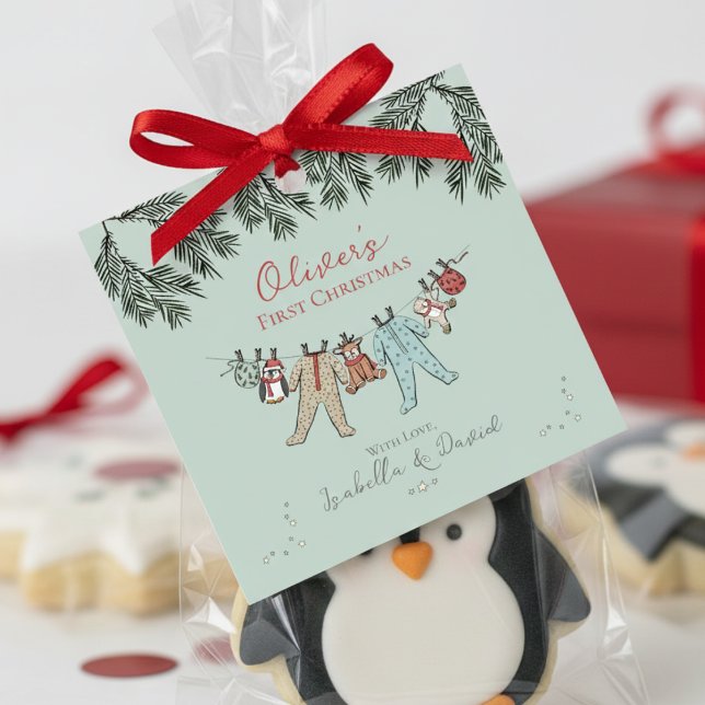 Baby First Julhelg Gift Märkre Gåvor Etiketter (Cute Gender Neutral Baby It's Cold Winter Wonderland Baby's 1st Christmas Thank You Mint Favor Tags)