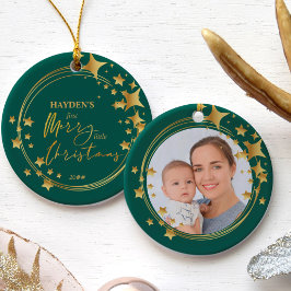 Baby First Merry Little jul Photo Guld Star Julgransprydnad Keramik