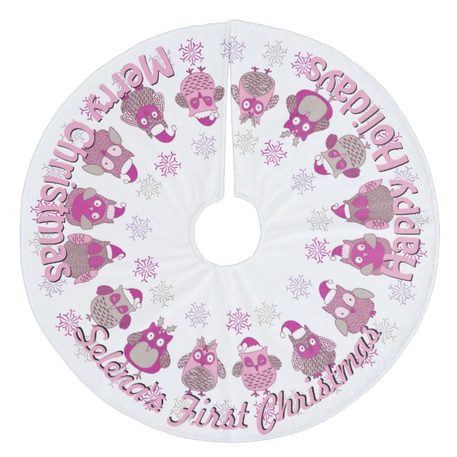 Baby First Retro Santa Uggla Din Träd Skirt Julgransmatta Fleece (Framsidan)